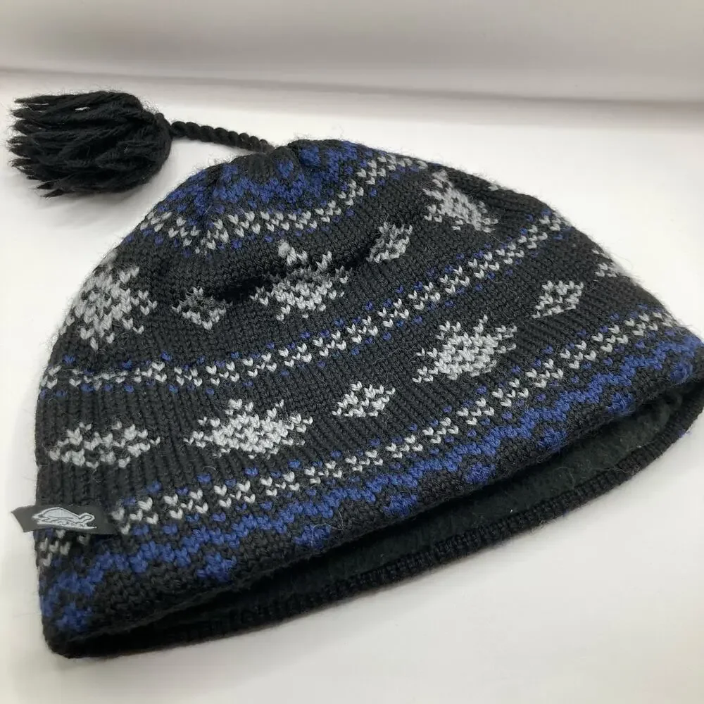 Turtle Fur Black Fair Isle Wool Blend Fleece-Lined Hat Youth OS Ski Outdoor